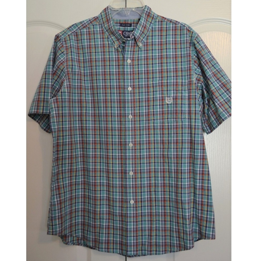 Chaps Shirt L 16-16 1/2 Plaid Short Sleeves